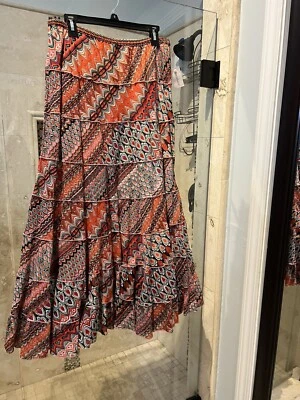 DRESSBARN MAXI SKIRT ORANGE M MEDIUM LONG MULTICOLOR FUll PAISLEY New - Image 1 of 4