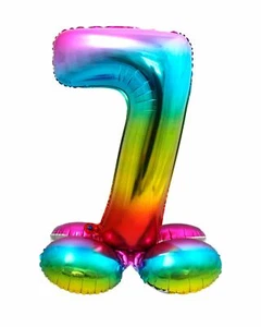 NUMBER 7 RAINBOW FOIL BALLOON WITH STANDING BASE 72CM COLOURFUL BIRTHDAY PARTY - Picture 1 of 1