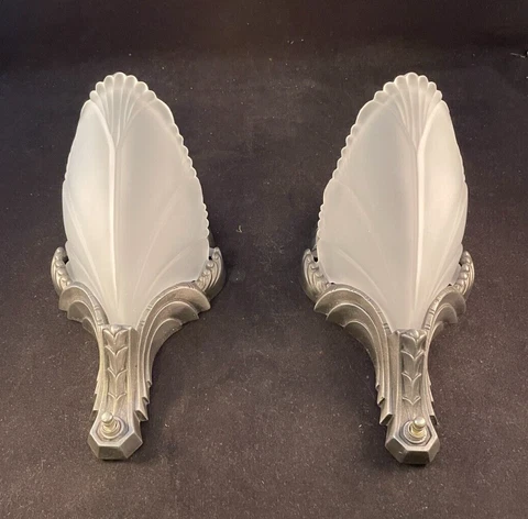 pair of 1930s Art Deco Mid West Lighting slip shade wall sconces Cover