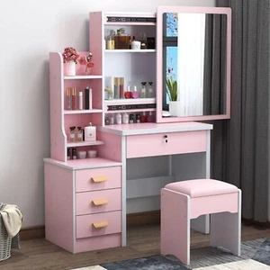 POSTAZIONE TRUCCO TOELETTA CON SGABELLO TAVOLO MAKEUP SPECCHIERA CASTELLO - Imagen 1 de 2