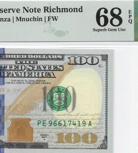 2017A $100 RICHMOND FRN. PMG SUPERB GEM Uncirculated 68 EPQ Banknote. 1st of 2 - Picture 1 of 3