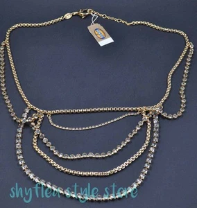 Fossil Brand Necklace Vintage Revival Gold Tone Chain Crystal Statement Layered - Picture 1 of 6