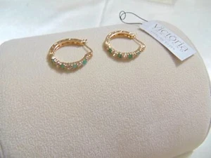 Victoria Townsend 18k Gold/SS Plate Genuine Emerald & White Topaz Hoop R514 $150 - Picture 1 of 4
