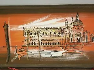 Pintura antigua italiana original de mediados de siglo Venecia Italia tablero masonita enmarcado - Imagen 1 de 12