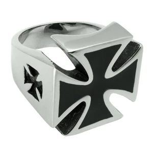 Massiver Herrenring eisernes Kreuz Edelstahl Siegel schwarz silber Bikerschmuck - Picture 1 of 1