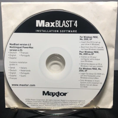Software de instalación Maxtor 2006 Max Blast 4 CD-ROM multilingüe Power Max 4,23 Foto 1 de 4
