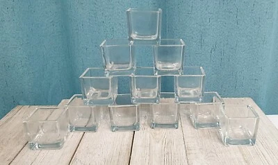 12 Pack of 2" X 2" Square Glass Party Tealight / Votive Holders Weddings Parties - Image 1 of 4