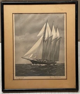 Grabado de yate ""migrante"" original Burnell Poole - Artista marino listado - Imagen 1 de 12