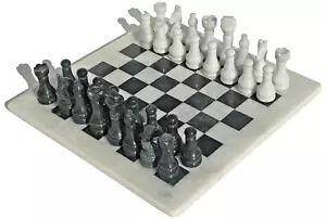 Vintage Handmade White and Black Marble Chess Game Set – 12 inch - Picture 1 of 3