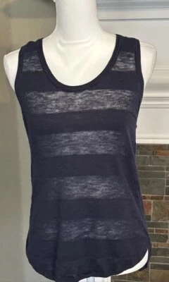 Blusa sem mangas Athleta azul marinho listrada larga regata pequena - Imagem 1 de 4