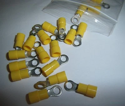 100 Yellow 12-10 Gauge AWG Ground Power Wire Ring Terminal Car Audio Connectors - Image 1 of 2