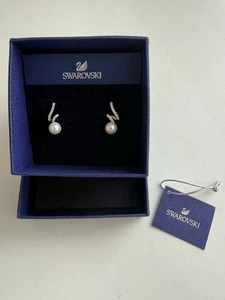 Swarovski Gabriella Pearl Pierced Earrings Rhodium Plated, White Crystal Pearls - Picture 1 of 7