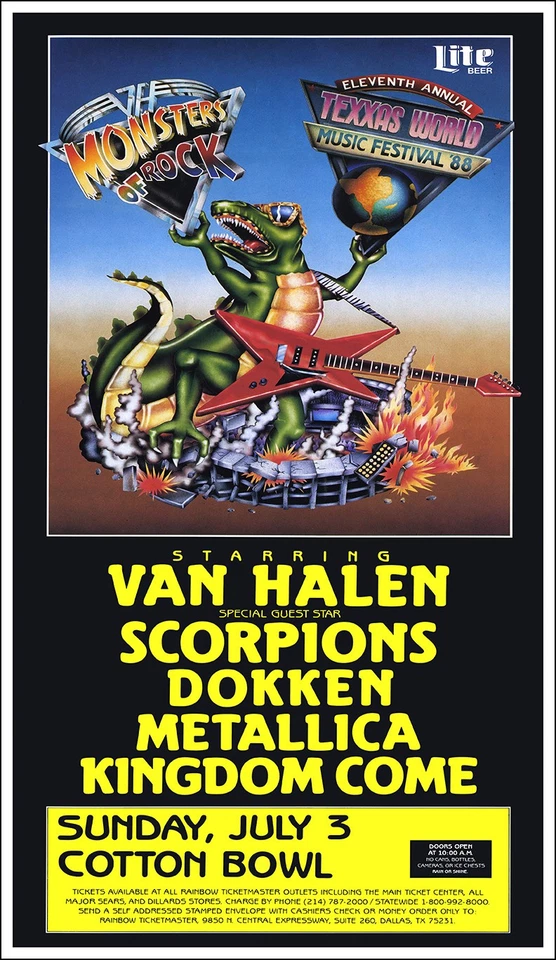 VAN HALEN METALLICA SCORPIONS 1988 Texxas World Music Festival Concert Poster - Image 1 of 1