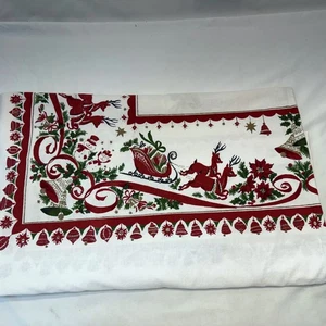 Vintage Retro Weihnachten Baumwolle Tischdecke 54x98 Santa Rentier Schlitten Ornamente - Bild 1 von 5