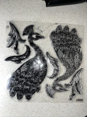 New IOD Decor  "Pavo" Peacock Stamp - Image 1 of 2