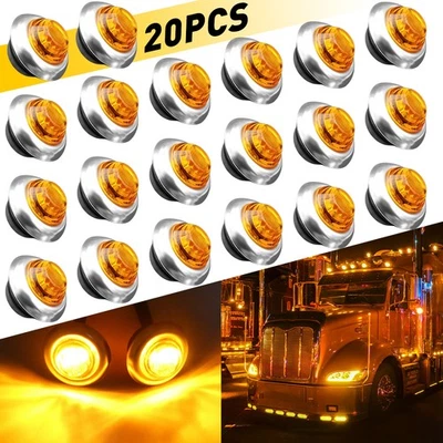 20~100x 12V Marker Lights Amber LED Truck Trailer 3/4" Round Side Bullet Light - Image 1 of 4