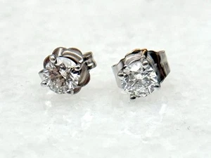 14k White Gold 3.5mm .32tcw Round Brilliant Natural Diamond Stud Earrings - Picture 1 of 3