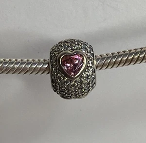 Pandora 925 Silver Captivating Heart Pink CZ Pavé Charm 791815CZS - Picture 1 of 2