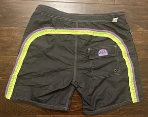 Vintage Herren Sundek 6" Nylon schwarz/lila/grün/gelb Shorts-Größe 32 - Bild 1 von 14