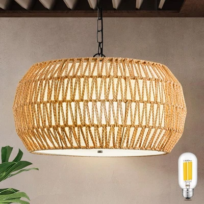 Lámpara de araña de ratán para comedor, 19,7 pulgadas 5 luces (bombillas incluidas... Foto 1 de 4