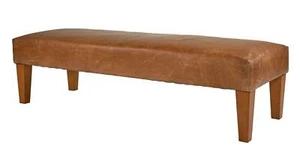 Vintage Leather Bench Footstool – Hand Stitched & Hardwood Legs - Picture 1 of 34