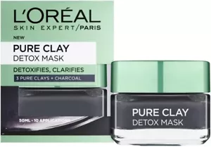 New L'Oreal Paris Skin Care Pure Clay Black Mask Detoxifies & Clarifies 50 ml - Picture 1 of 6