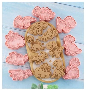 Set of 8 Premium Embossing Cookie Cutters - Baby Dinosaurs Cake Fondant Imprint - Picture 1 of 5