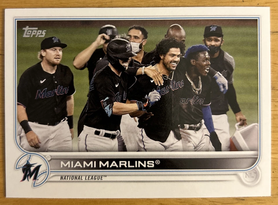 2022 Topps Series 1 Miami Marlins Team Leaders Miguel Rojas Jesus Aguilar 326 NM - Image 1 of 2