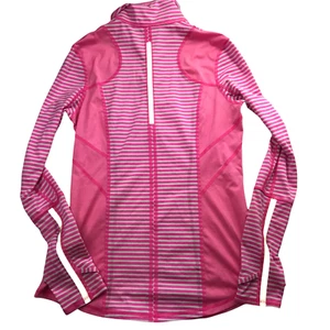 ZELLA Half Zip Pink White Pullover Mock Neck. Striped Women's XS. Reflective - Picture 1 of 12