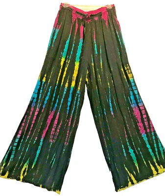 Nwt SACRED THREADS tie dye gypsy boho hippy rayon wide leg PANTS L Free shipping - Image 1 of 4