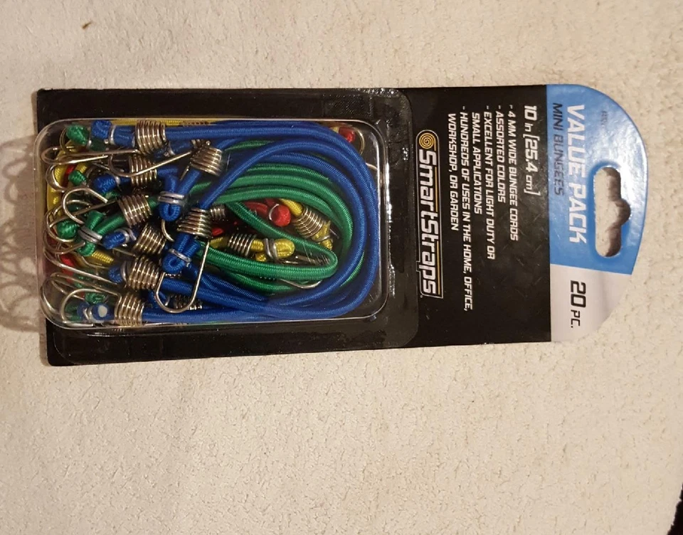 VALUE PACK MINI BUNGEES 20 PIECE 10 INCH 25.4 CM SMART STRAPS 4MM WIDE COLORS - Image 1 of 1