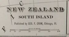 Vintage 1900 NEW ZEALAND SOUTH Map 11"x14"  Old Antique Original CHRISTCHURCH