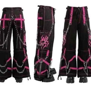 Herren Mode Gothic Spinne Baggy Stil Träger Reißverschluss Ketten Punk Rock Cargo Hose - Bild 1 von 12