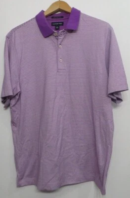 Camisa polo Lands' End para hombre grande púrpura a rayas manga corta 100 % algodón Pima Foto 1 de 4