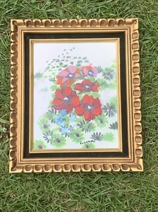 Original Signed Rosenberg Enamel Copper Art POPPY FLOWERS Framed OOAK ❤️sj8j10 - Picture 1 of 9