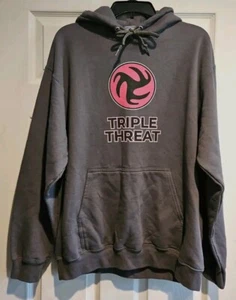 New Mens L Rare Gray Triple Threat Logo Thick Pullover Hoodie Hooded Sweatshirt  - Picture 1 of 5