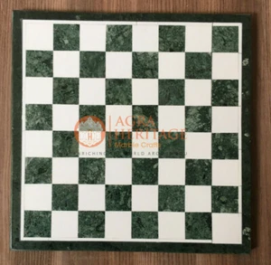 12" Marble Green Handmade Top Chess Set Table Mosaic Handmade Collectible Gift - Picture 1 of 3