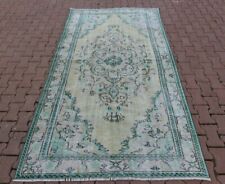 Oushak Vintage Handmade Carpet Turquoise Oriental Bohemian Turkish Rug 5x8 ft
