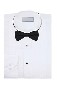 Men’s Wingtip Collar Premium Formal Button Up Tuxedo Dress Shirt with Bow Tie - Picture 1 of 3