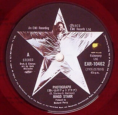 RINGO  STARR "Photograph" rare 1973 Japan ONLY RED VINYL Apple 45 w/ps BEATLES - Image 1 of 2