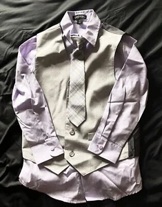 George Boys 3 Piece Purple & Grey Collar Shirt Vest With Tie Boys Size 7 New - Picture 1 of 8