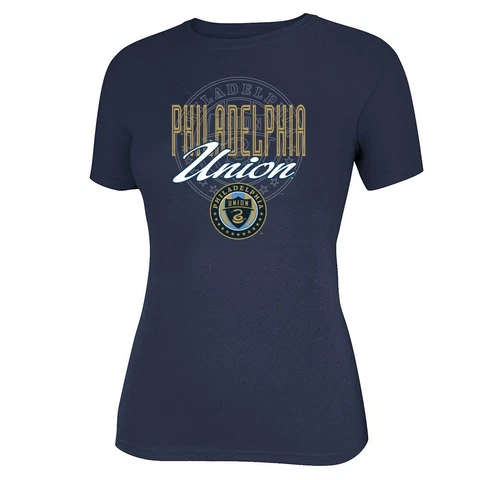 Philadelphia Union MLS Adidas Women's Outline Behind Navy Blue T-Shirt Cover