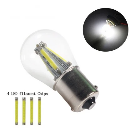 Ampoule LED BA15S P21W 4 Filaments Blanc feux de jour Veilleuses feu de recul - Photo 1/1