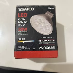 2 Pack Satco S9496 40 Degree Flood FL LED 6.5W =50W 12V MR16 2-Pin GU5.3 3000K - Picture 1 of 6