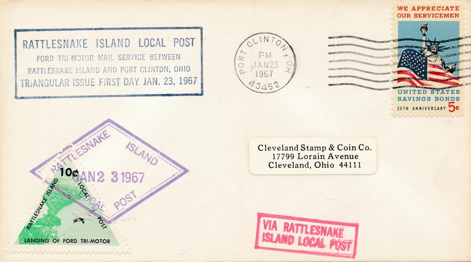 RATTLESNAKE ISLAND LOCAL POST RILP 1967 - 1- 10 CENT STAMP PORT CLINTON OH - Image 1 of 1
