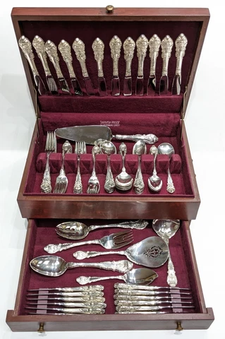 Sir Christopher WALLACE Sterling Silver Flatware Set 81 pcs SVC FOR 12, 9 Servg Cover