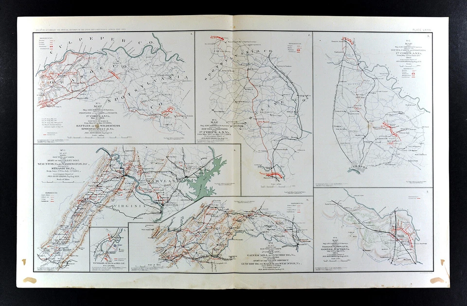 Mapa de la Guerra Civil Richmond Lynchburg Hannover Washington Spotsylvania Virginia Battle Foto 1 de 4