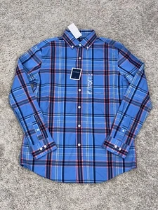 Camisa con botones Club Room talla pequeña manga larga azul a cuadros nueva con etiquetas - Imagen 1 de 3