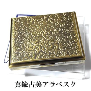 METAL CIGARETTE CASE Brass Antique Arabesque Gold 70mm/85mm Tsubota Pearl Japan - Picture 1 of 5
