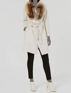 $199 Alfani Para Mujer Beige Cuello de Piel Sintética Cinturón Mangas Largas Abrigo Chaqueta Talla S/M - Imagen 1 de 3